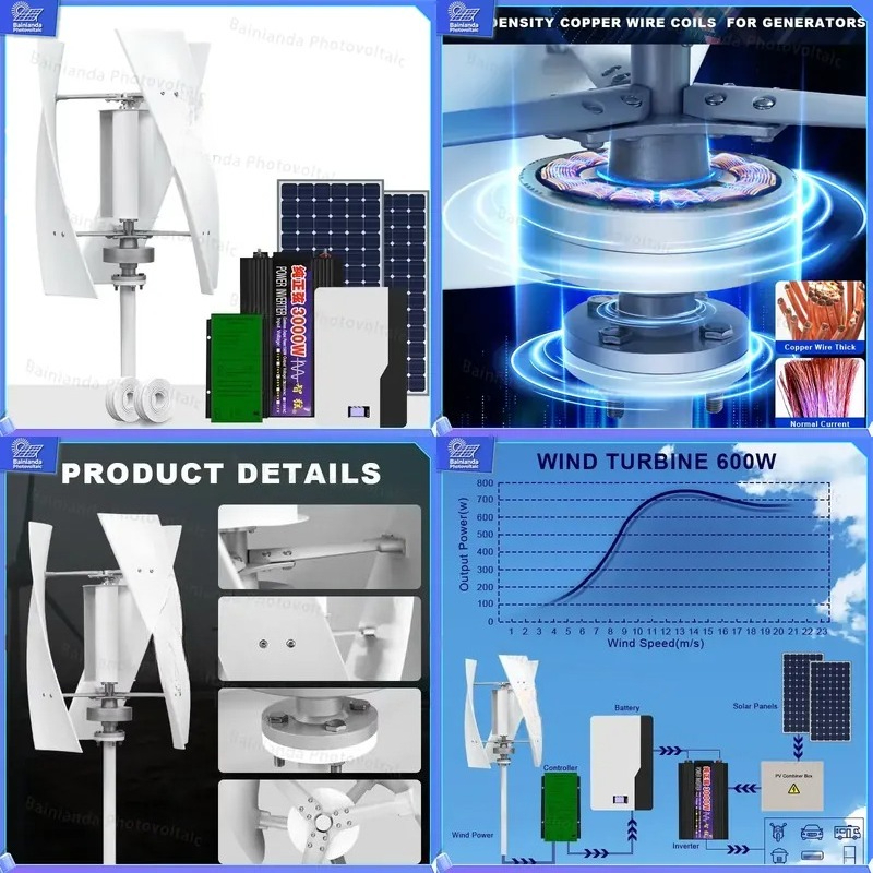 Renewable Energy Generation - Système hybride éolien-solaire vertical, kit d'alimentation