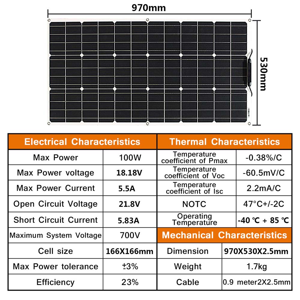 Panneau solaire Flexible 100 w - Rv Solar Kit 400W avis et prix